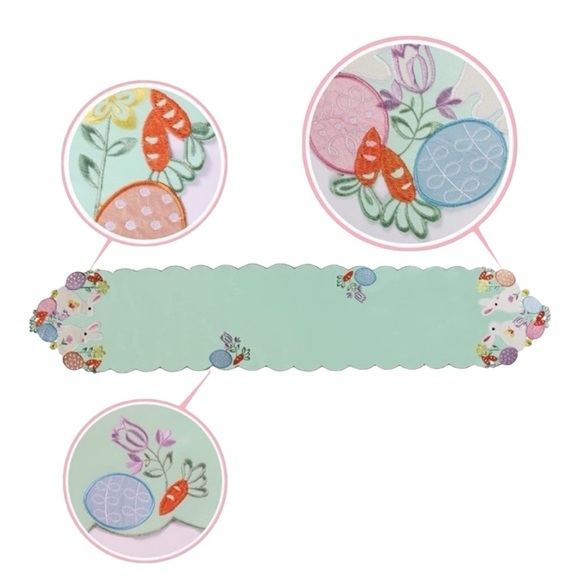 Owenie Easter Bunny Table Runner – 70” x 13” Embroidered Pastel Spring Decor NWT - Picture 4 of 7